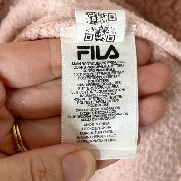 Fila Women's Josephine Sherpa Crop Hoodie S Fleece Pink Long Sleeve Sweatshirt - Picture 6 of 7